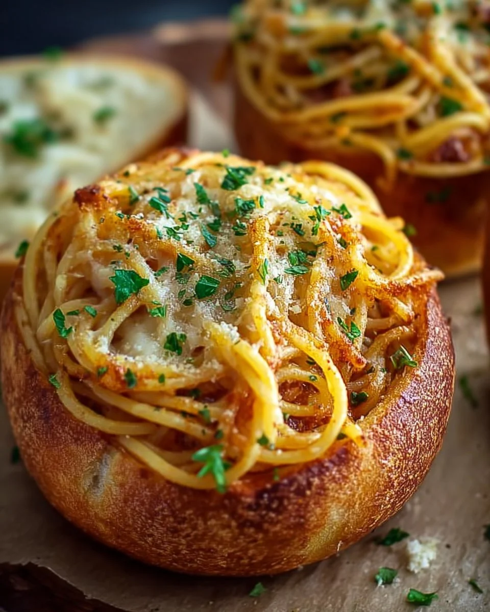 Spaghetti Garlic Bread Bowls