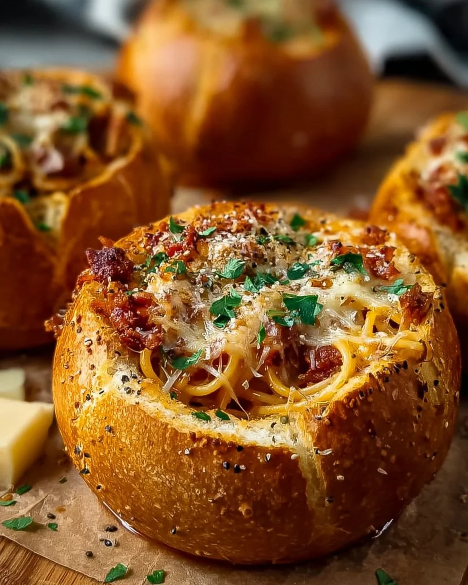 Spaghetti Garlic Bread Bowls