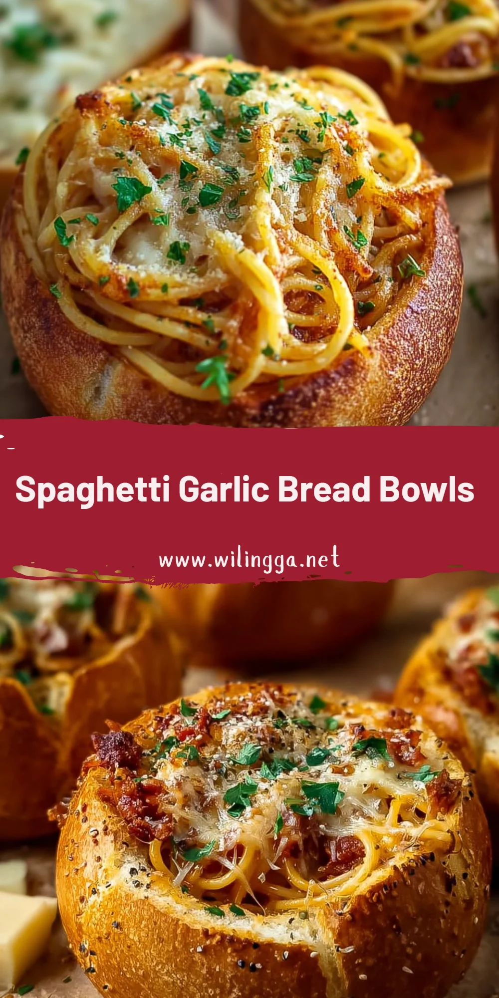 Spaghetti Garlic Bread Bowls