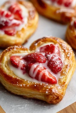 Strawberry cream cheese heart danishes on a wooden table