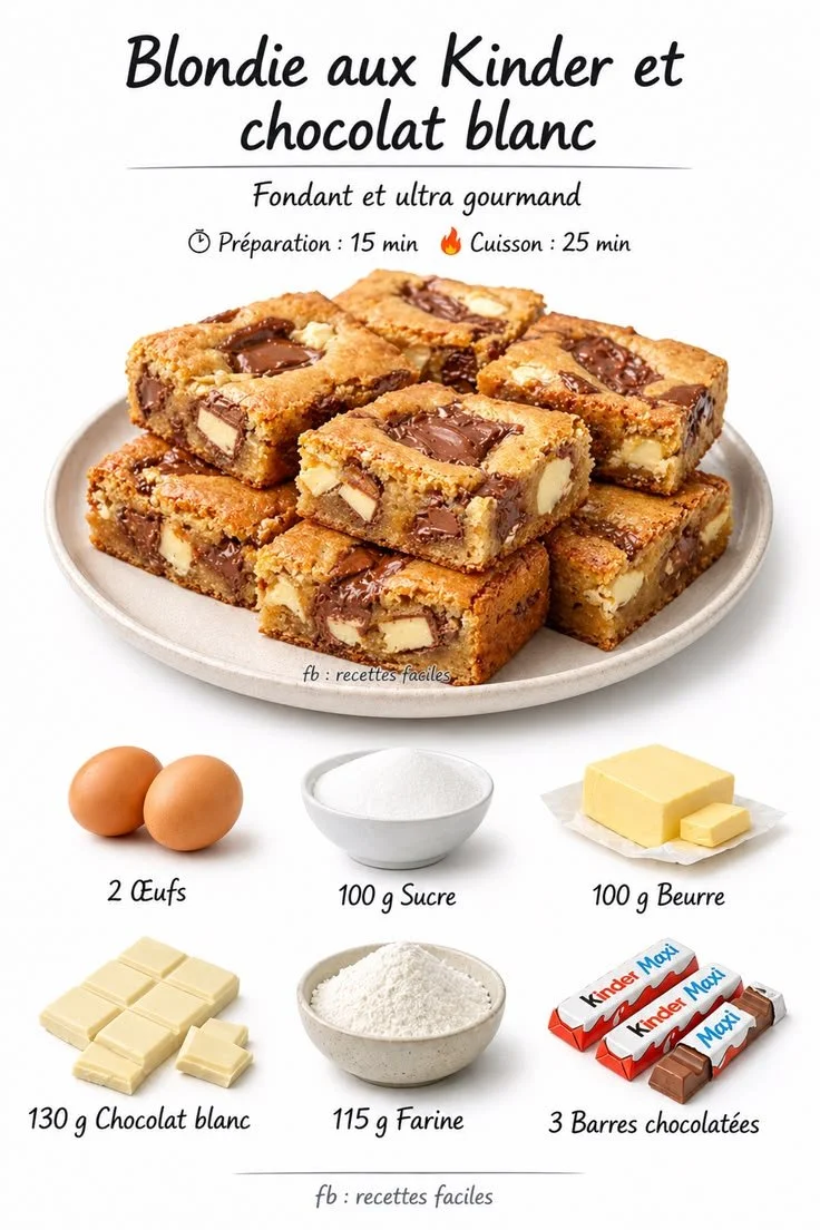 Blondie aux Kinder et chocolat blanc