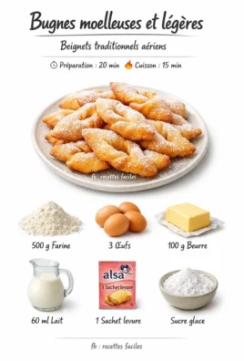 Recette de bugnes moelleuses et légères, adorables beignets sucrés.