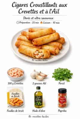 Cigares croustillants aux crevettes et à l’ail sur une assiette