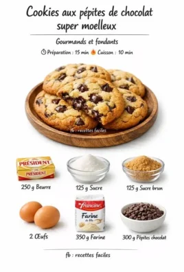 Cookies avec des pépites de chocolat super moelleuses sur une assiette.