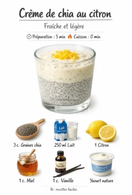 Recette de crème de chia au citron, dessert sain et rafraîchissant
