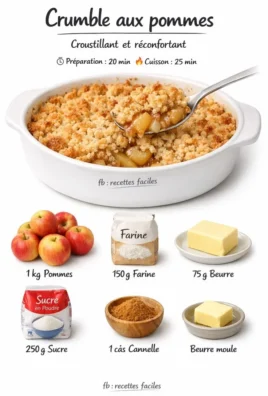 Crumble aux pommes maison, un dessert sucré croustillant et délicieux