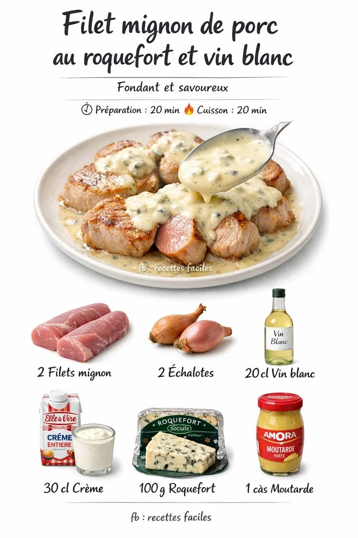 Filet Mignon de Porc au Roquefort et Vin Blanc
