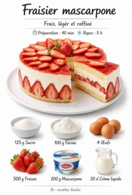 Un fraisier mascarpone élégant et délicieux présenté sur une assiette