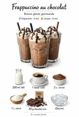 Verre de Frappuccino au chocolat avec crème fouettée sur le dessus.