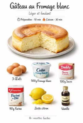 Gâteau au fromage blanc crémeux, dessert français classique