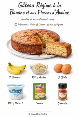 Gâteau régime à la banane et aux flocons d'avoine, dessert santé