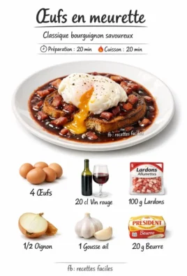 Plat de œufs en meurette avec sauce au vin rouge