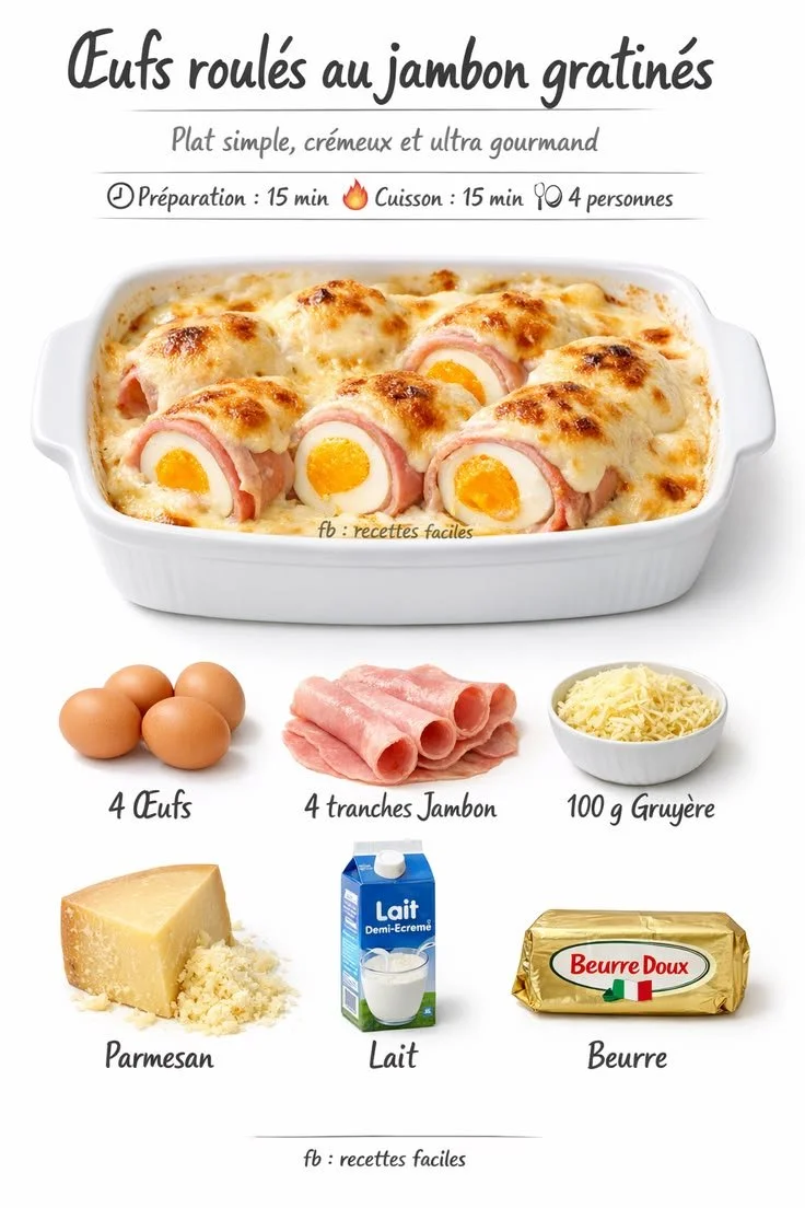 Œufs Roulés au Jambon, Gratinés au Fromage