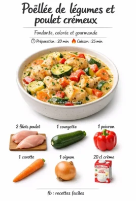 Poêlée de légumes et poulet crémeux, plat savoureux et réconfortant