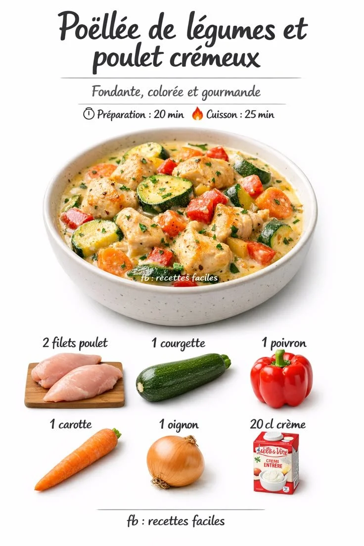 Poêlée de légumes et poulet crémeux