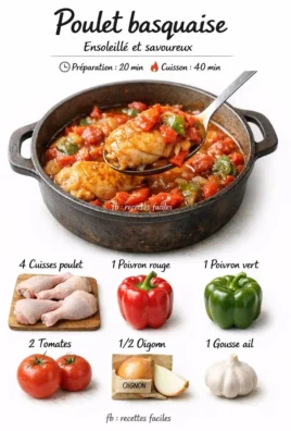 Plat de poulet basquaise avec poivrons et tomates