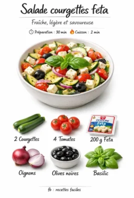 Salade de courgettes à la feta, une recette estivale délicieuse et colorée.