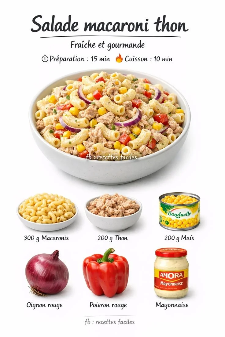 Salade de Macaroni au Thon et au Maïs