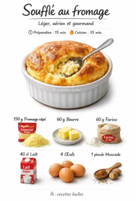 Soufflé au fromage doré et léger servi dans un plat élégant.