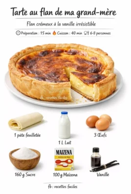 Tarte au flan traditionnelle de ma grand-mère, dessert crémeux et savoureux.