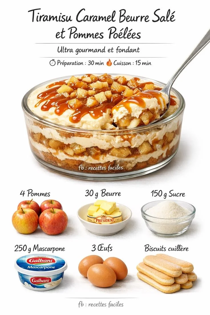 Tiramisu Caramel Beurre Salé et Pommes Poêlées