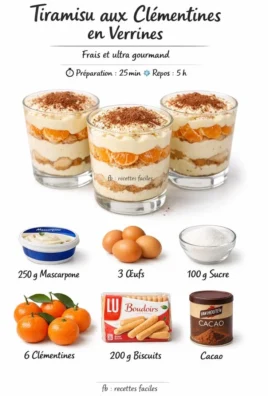 Tiramisu aux clémentines servi dans des verres élégants