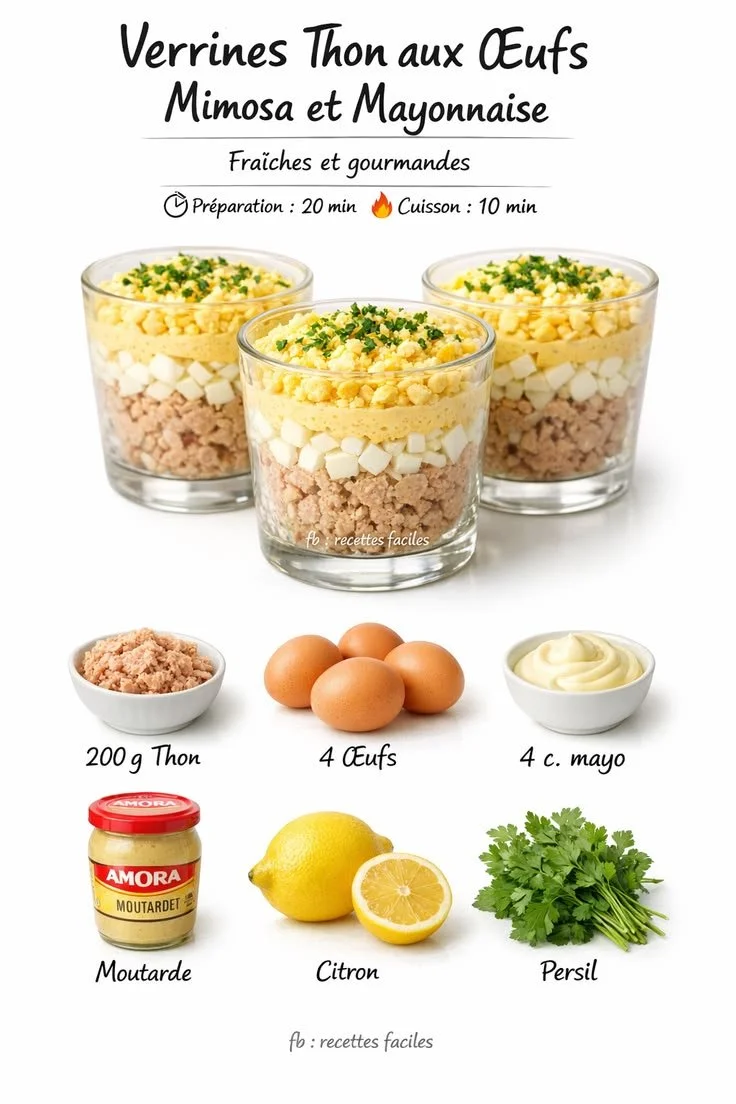 Verrines Thon aux Œufs Mimosa et Mayonnaise