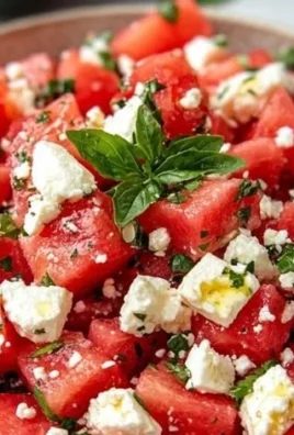 Refreshing watermelon feta salad served in a bowl with mint leaves