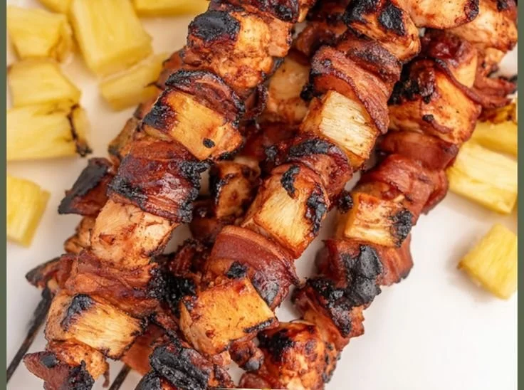 BBQ Chicken Bacon Pineapple Kabobs
