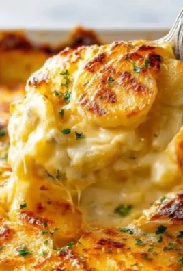 Delicious cheesy scalloped potatoes baked to perfection
