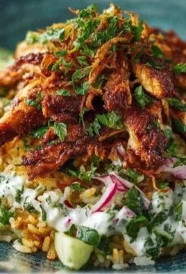 Chicken Shawarma Crispy Rice Salad topped with fresh ingredients and herbs