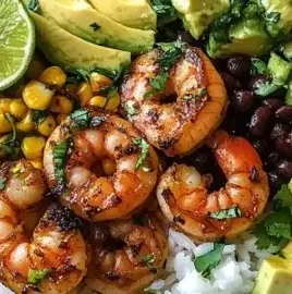 Chipotle lime shrimp bowl with fresh ingredients and vibrant colors