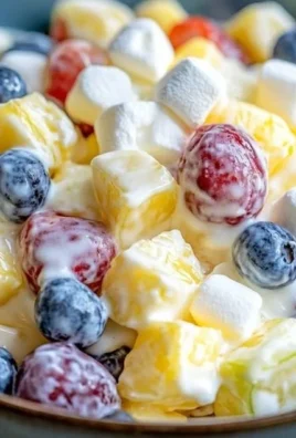 Creamy fruit salad with fresh fruits and creamy dressing