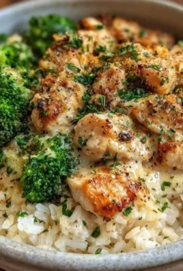 Creamy Garlic Chicken Rice Bowl topped with herbs and spices