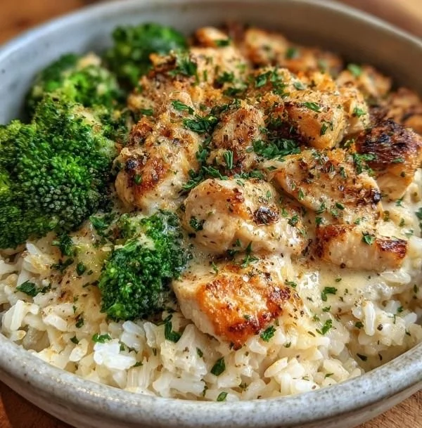 Creamy Garlic Chicken Rice Bowls