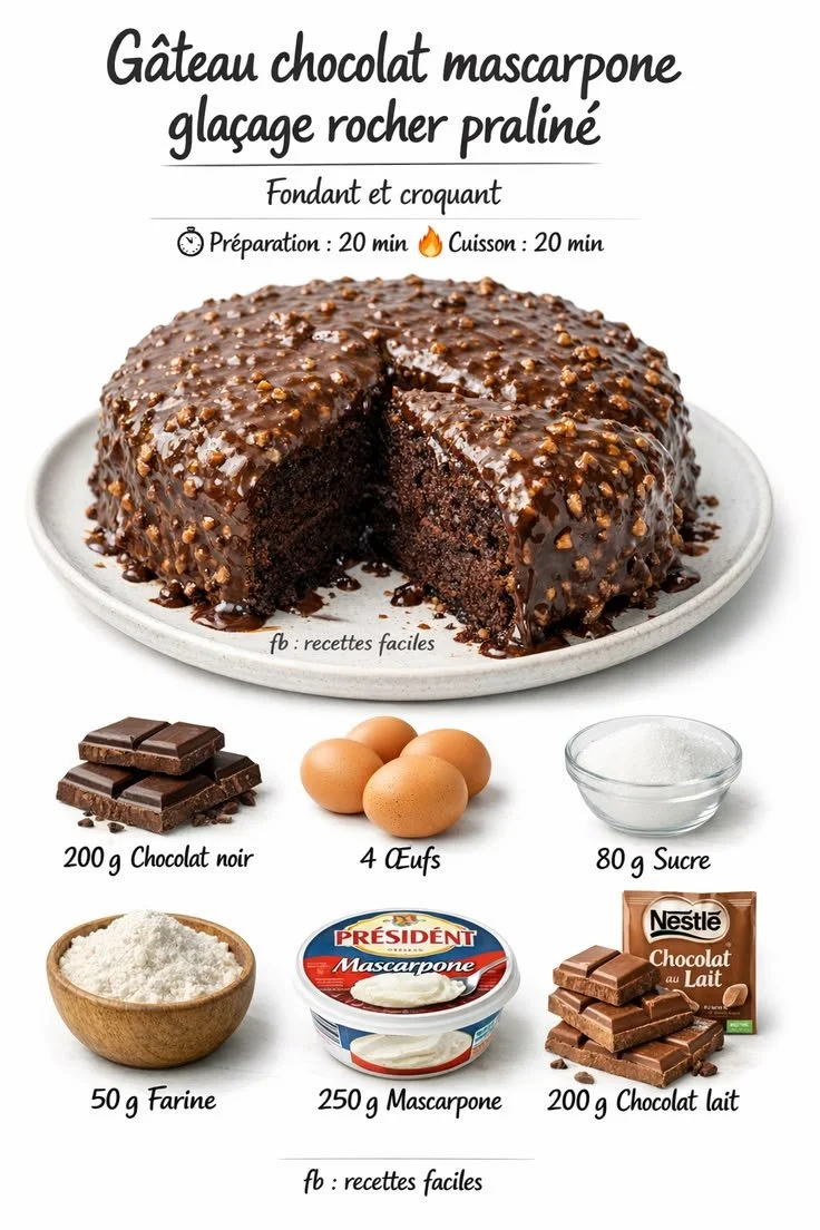 Gâteau au Chocolat et Mascarpone, Glaçage Rocher Praliné