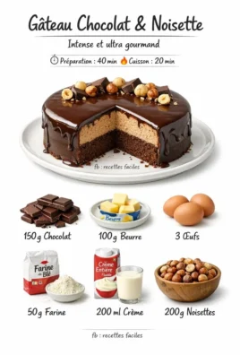 Gâteau au Chocolat avec Mousse de Noisette, un dessert gourmand et savoureux.