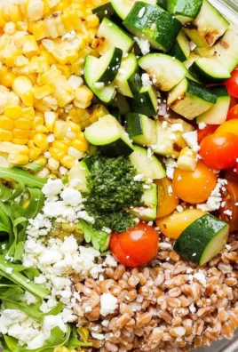 Colorful and nutritious grain salad with fresh vegetables and dressing
