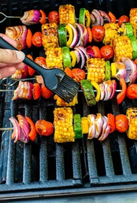 Colorful grilled veggie kabobs with a variety of vegetables on skewers