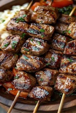 Juicy beef shish kebab skewers ready for the grill