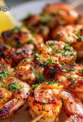Grilled jumbo shrimp skewers with smoky and sweet marinade on the grill