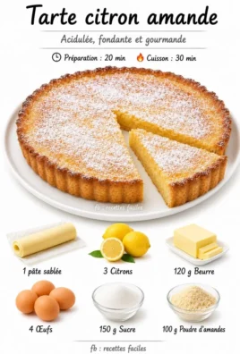 Lemon Almond Tart with slices displaying a zesty filling and almond crust