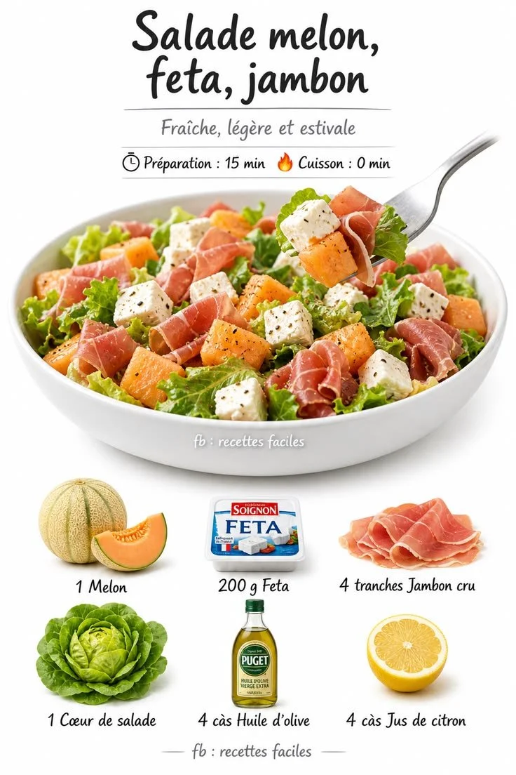 Melon, feta, and ham salad