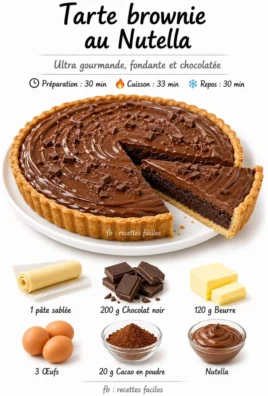 Delicious Nutella Brownie Tart with rich chocolate and hazelnut flavors