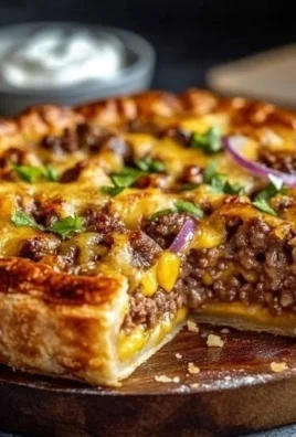 One-Pan Cheeseburger Pie Dinner served with fresh toppings