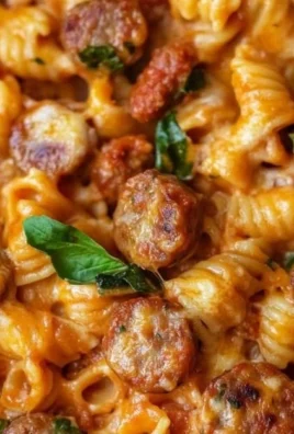 One Pot Cheesy Sausage Pasta in a skillet, topped with melted cheese and herbs.