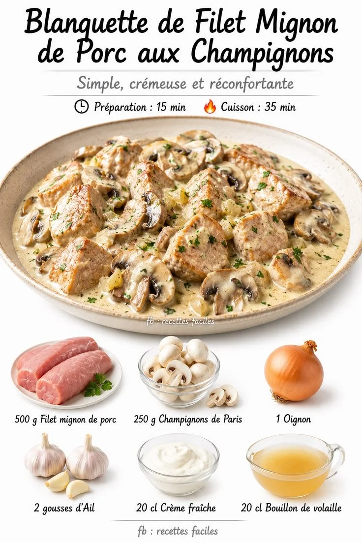 Pork Tenderloin Blanquette with Mushrooms