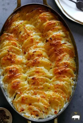 Delicious potatoes au gratin topped with melted cheese and breadcrumbs