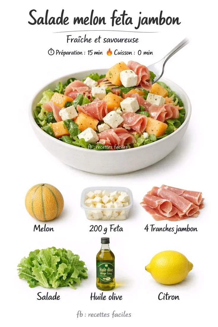 Salade de melon, feta et jambon