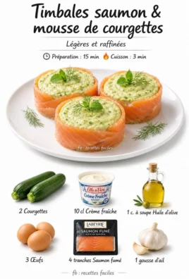 Delicious salmon timbales served with creamy zucchini mousse